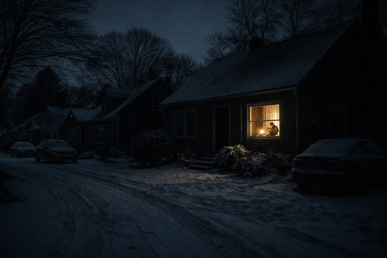 Darkened Texas neighborhood during 2021 winter storm power outage